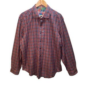 Robert Graham Shirt Men Sz 2XL Classic Fit Button Up Long Sleeve Plaid Flip Cuff